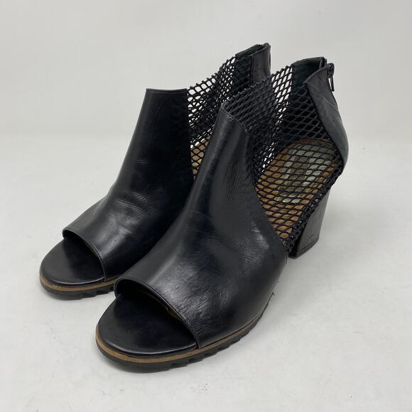 Stephen Venezia Womens 41 US 10.5 Black Ankle Boot Fish Net Block Heels Open Toe - Picture 2 of 9